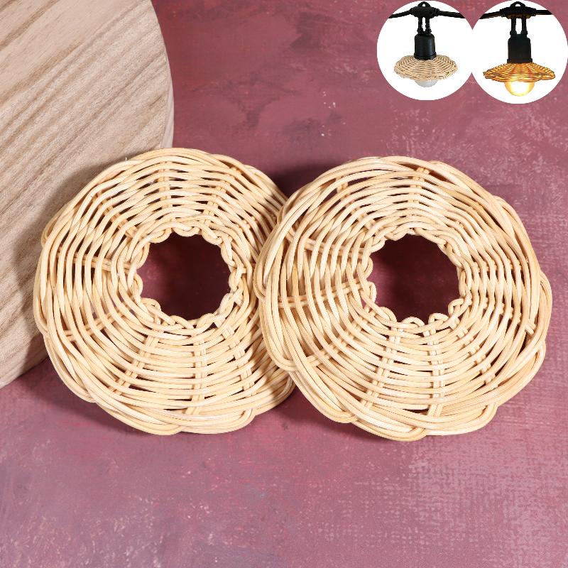 Outdoor Lighting Chandelier - 2Pcs Handwoven Rattan Lampshade Vintage Chandelier