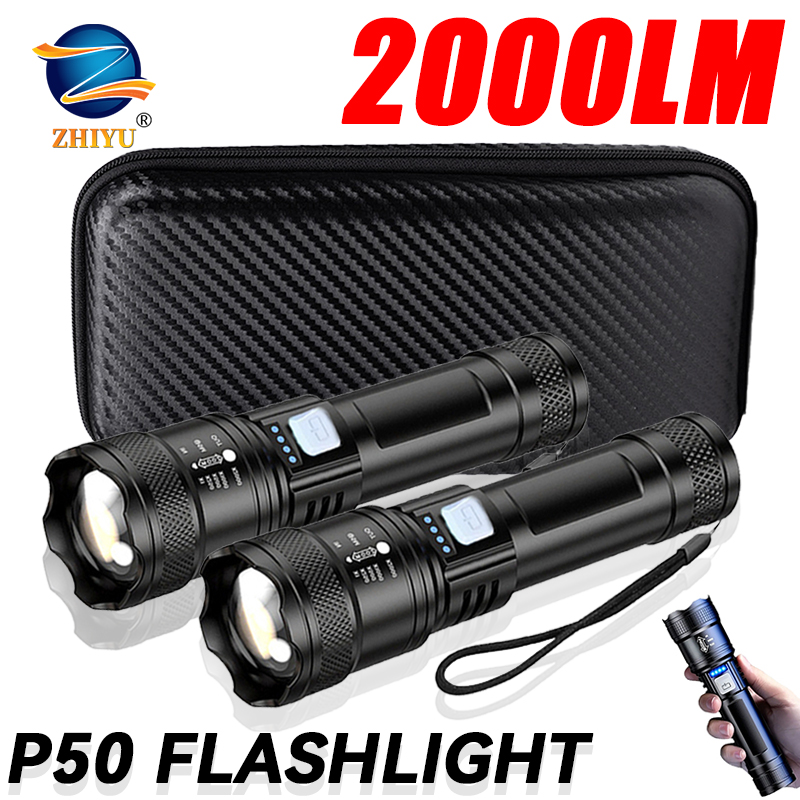 Outdoor Lighting Nearby - Tactical LED Flashlight 2000LM USB Rechargeable