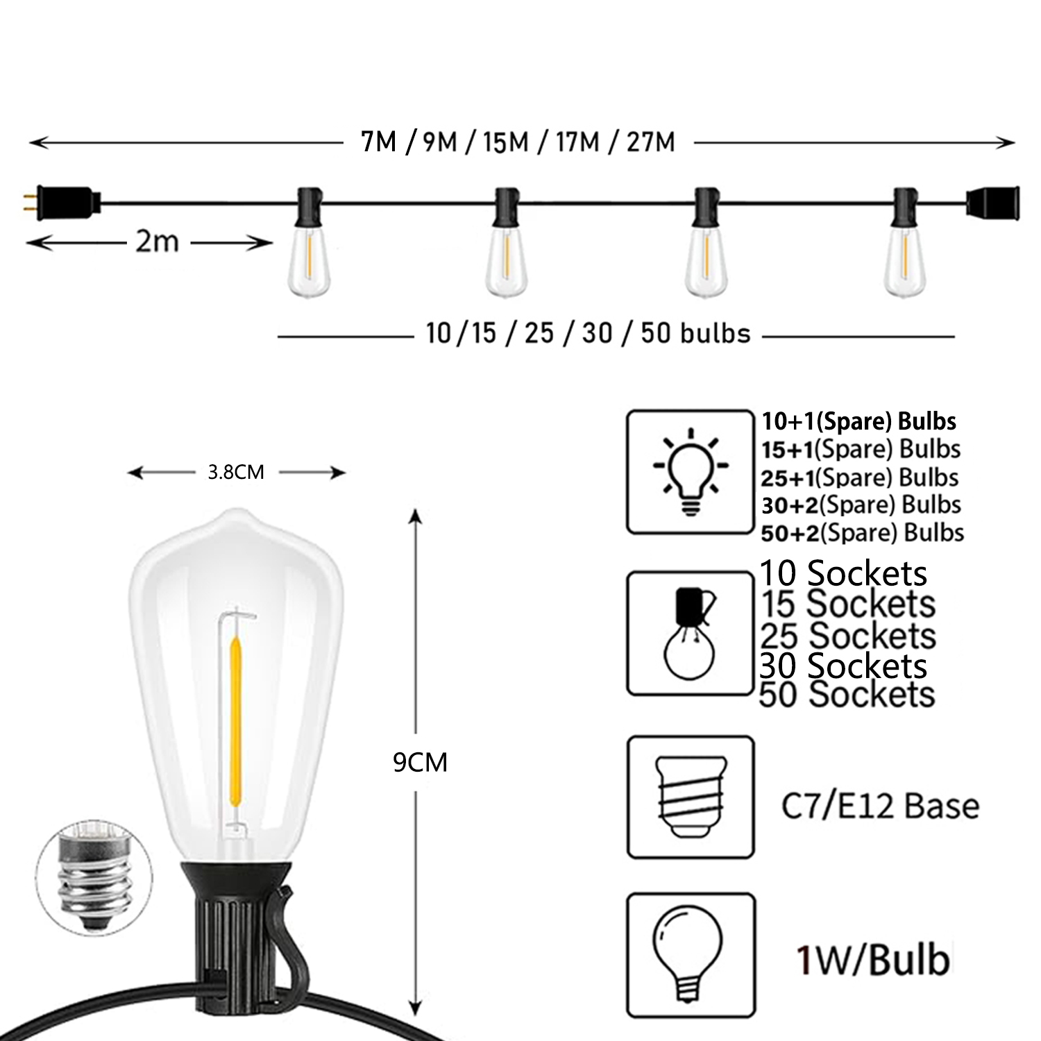 ST38 Festoon 220V LED Globe St - Outdoor Lighting Socket 评论和价格
