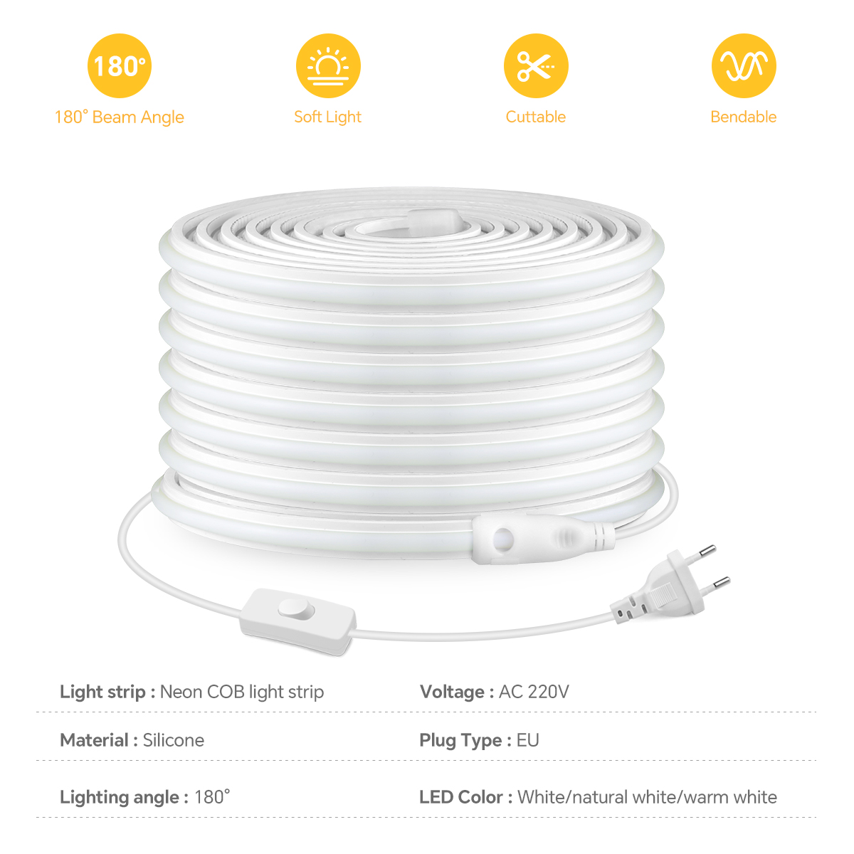 220V COB Led Strip High Densit - Outdoor Lighting Socket 评论和价格