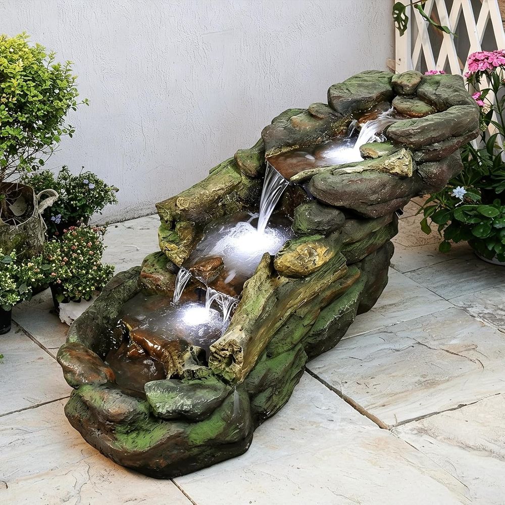 Multi-Tier Outdoor Water Fount - Outdoor Lighting For Backyard 评论和价格
