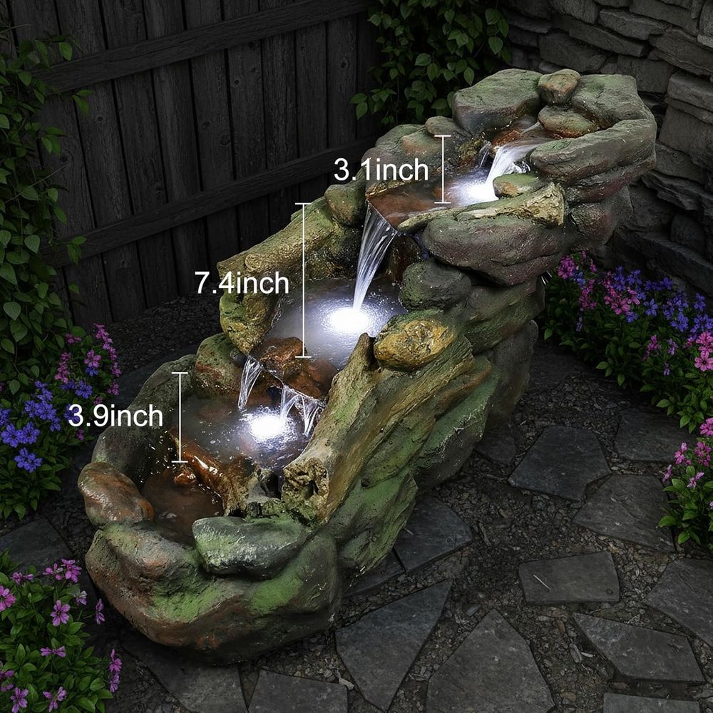 Multi-Tier Outdoor Water Fount - Outdoor Lighting For Backyard 评论和价格